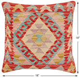 handmade Traditional Pillow Red Beige Hand-Woven SQUARE 100% WOOL Hand woven turkish pillow2' x 2'
